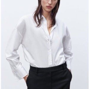 NWT Zara White Button Down Poplin Shirt